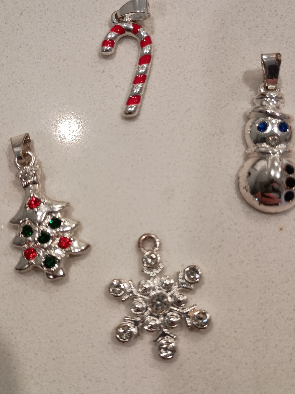 Lot Of 4 Silver Tone Christmas Winter Charms With Rhinestones * Pre-Owned *